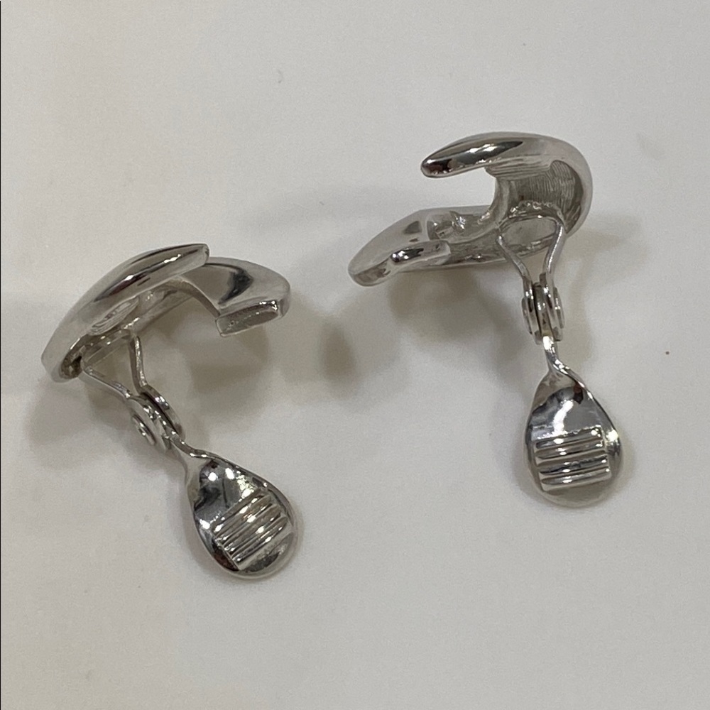 Monet Silver Tone Crescent Clip Earrings - Picture 4 of 6